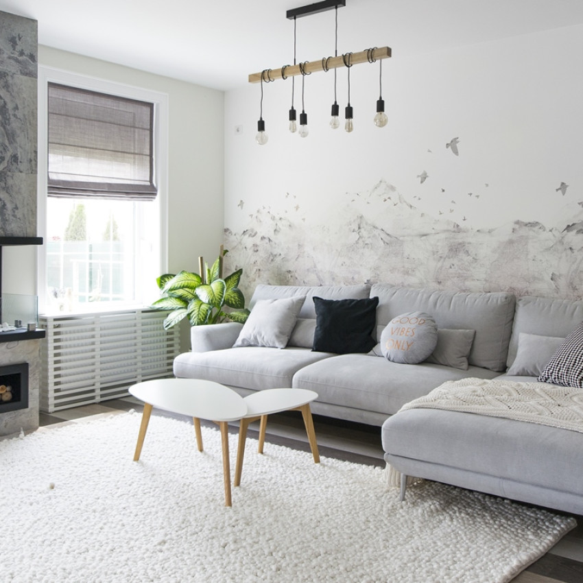 Tapet designeri cu motiv montan in living modern