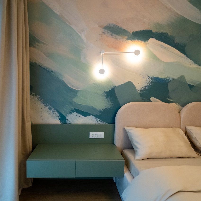 Tapet abstract cu nuanțe de verde și alb,  Seafoam Cloudbank
