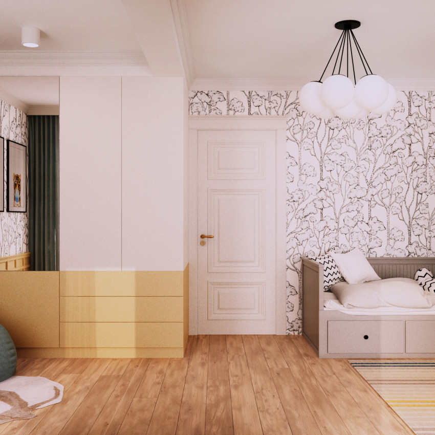 Tapet cu design minimalist cu copaci fini pe un fundal alb