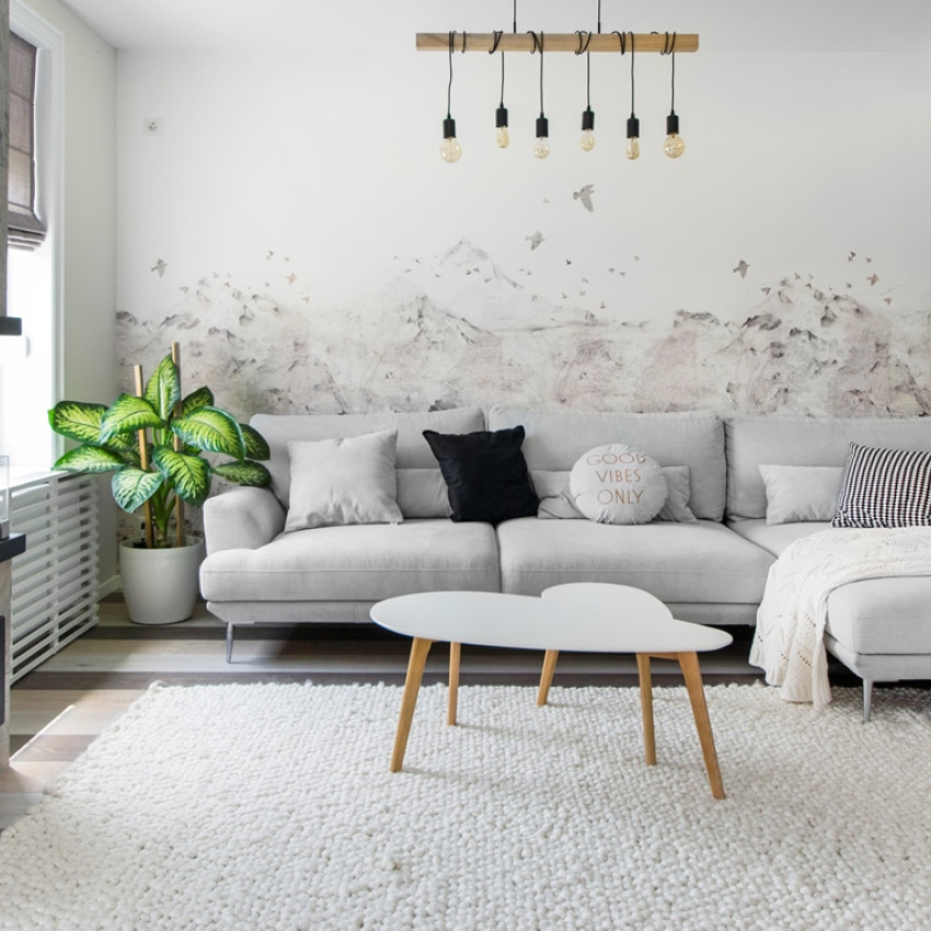 Tapet designeri cu motiv montan in living modern
