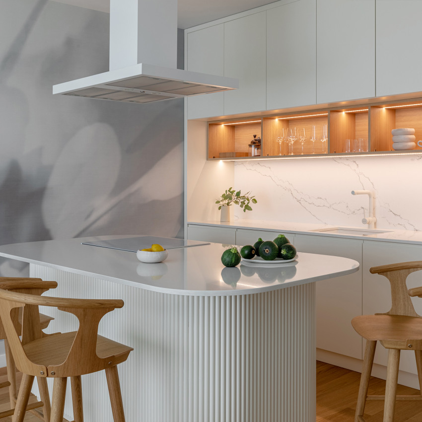 Tapet cu design minimalist, cu o floare delicată, ale cărei umbre se proiectează pe un fundal alb.