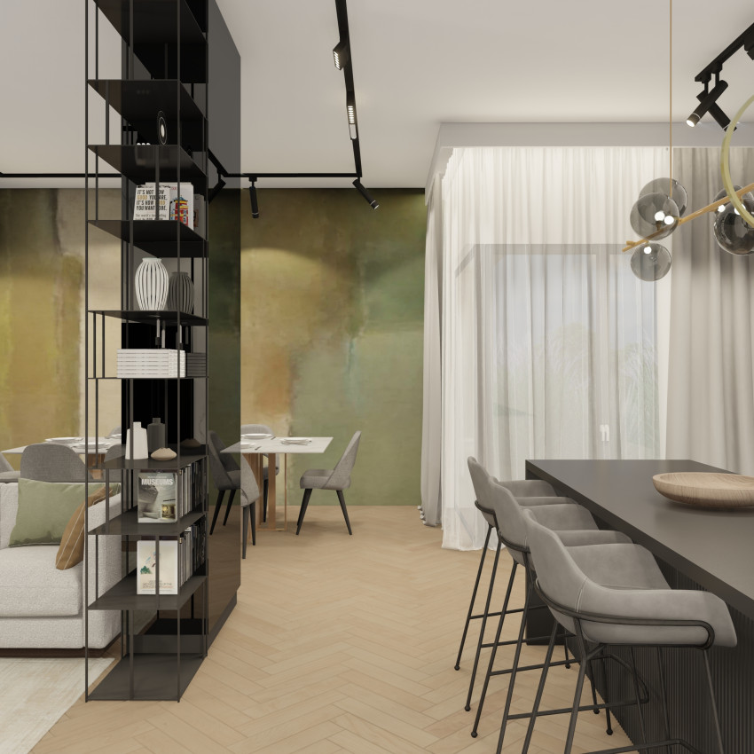 Tapet modern cu design minimalist și accente de culoare caldă.