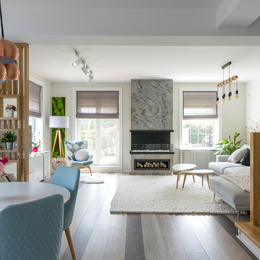 Tapet designeri cu motiv montan in living modern