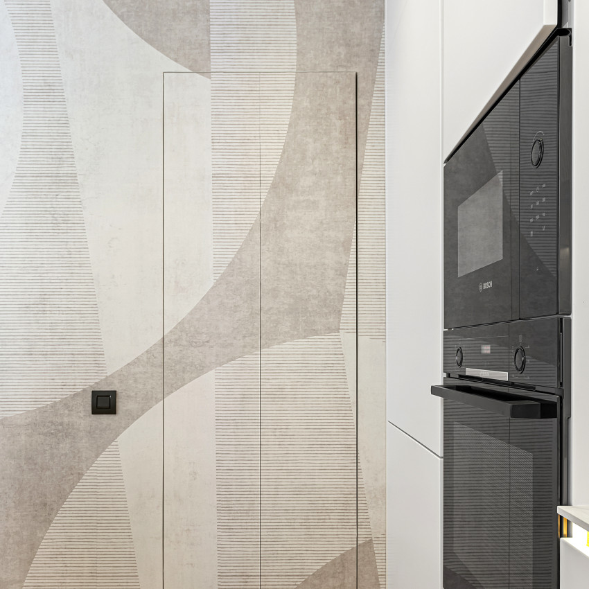 Tapet Ipanema Beach Beige cu design abstract modern într-un living contemporan