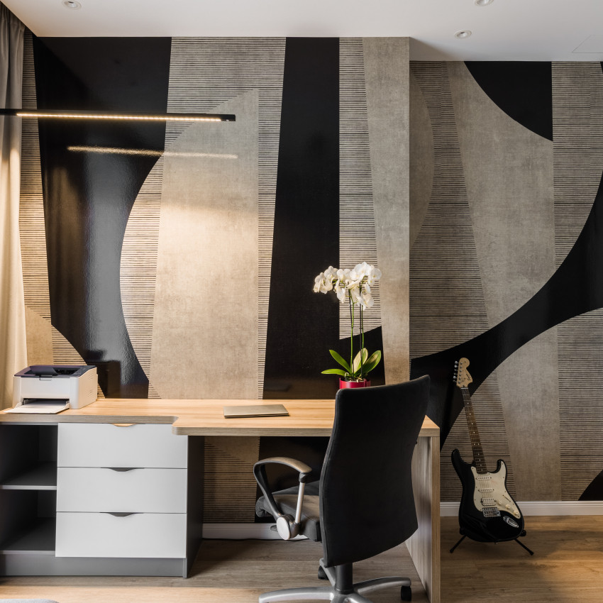Tapet geometric abstract negru cu design modern