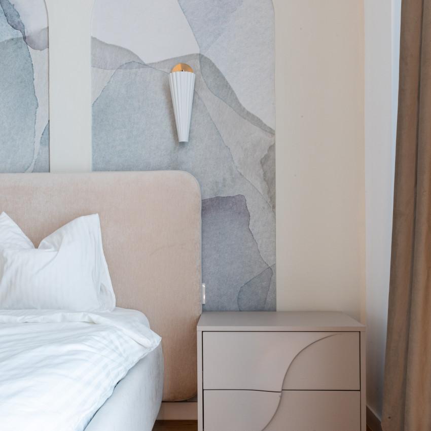 Tapet decorativ cu model abstract în nuanțe de albastru și verde