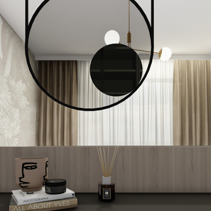 Wallpaper Pompei Variant 2 cu un design clasic reprezentând o peisaj cu un râu, stânci și copaci.