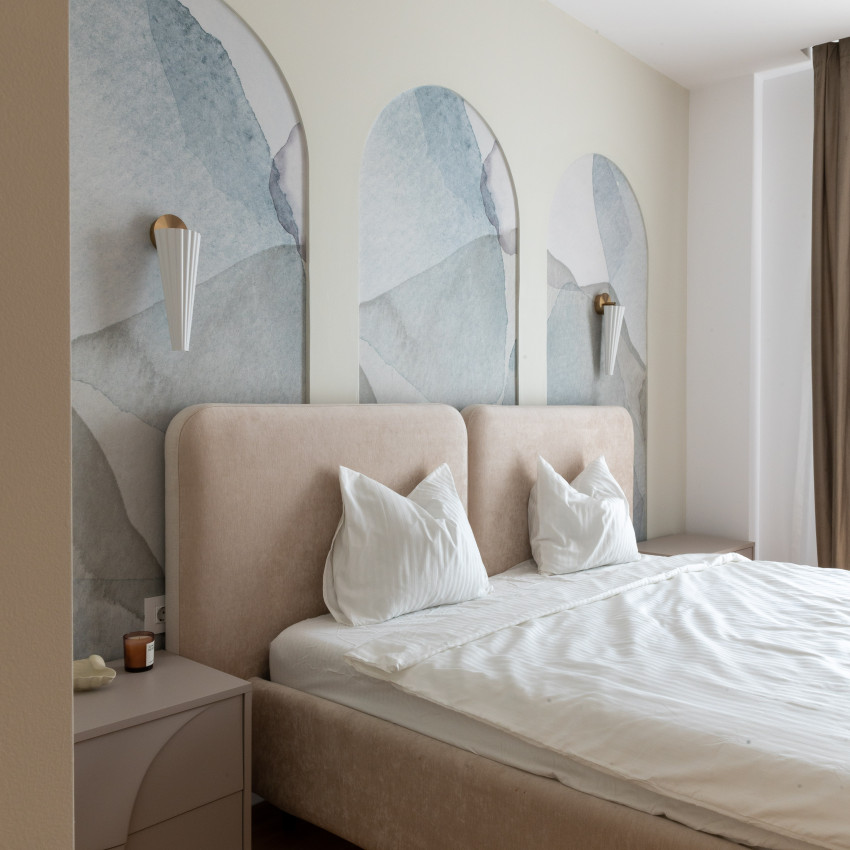 Tapet decorativ cu model abstract în nuanțe de albastru și verde