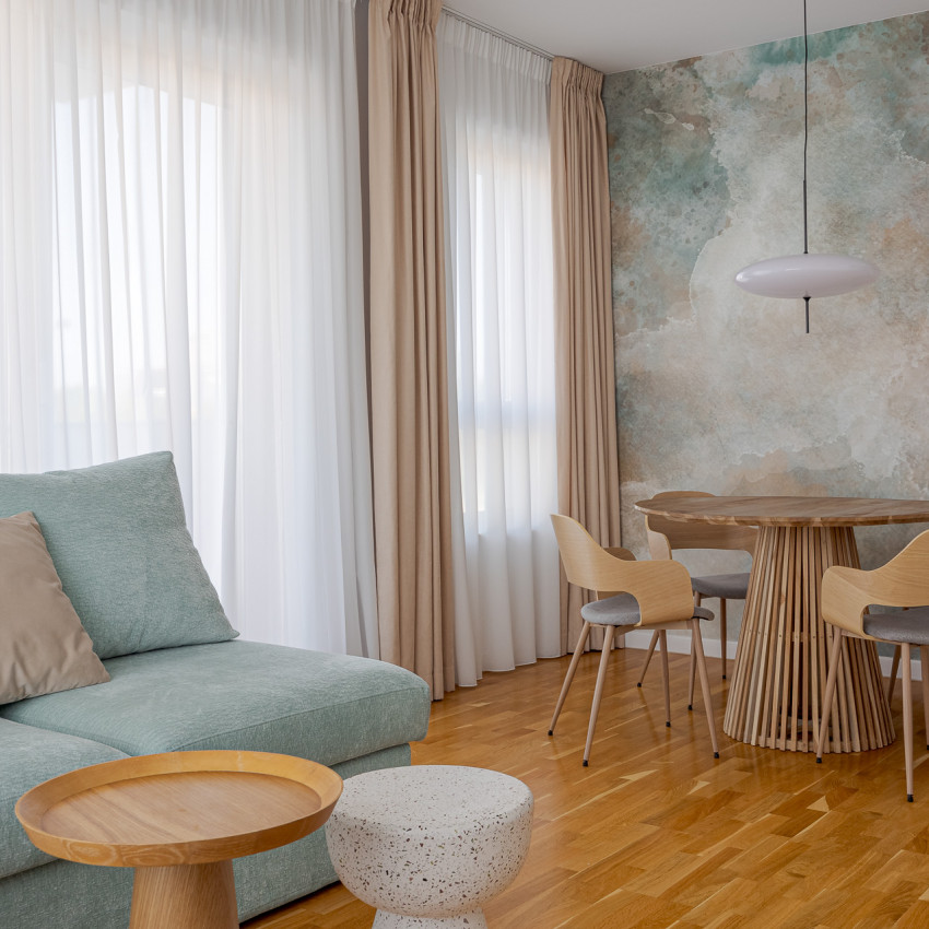 Fototapet cu design abstract în nuanțe de bej și albastru