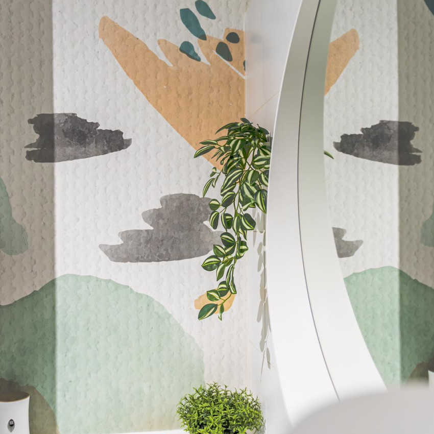 Tapet cu design abstract, minimalist, cu accente de acuarelă, perfect pentru a adăuga o notă de eleganță și rafinament oricărei încăperi.