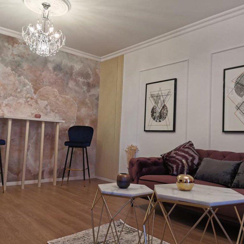 Fototapet cu design abstract în nuanțe de bej și albastru
