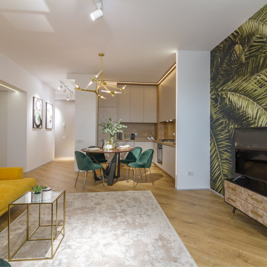 Tapet 3D cu frunze de palmier, decorare perete pentru un design tropical elegant