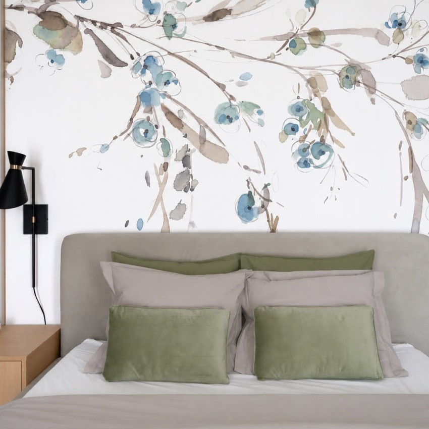 Fototapet cu design floral albastru