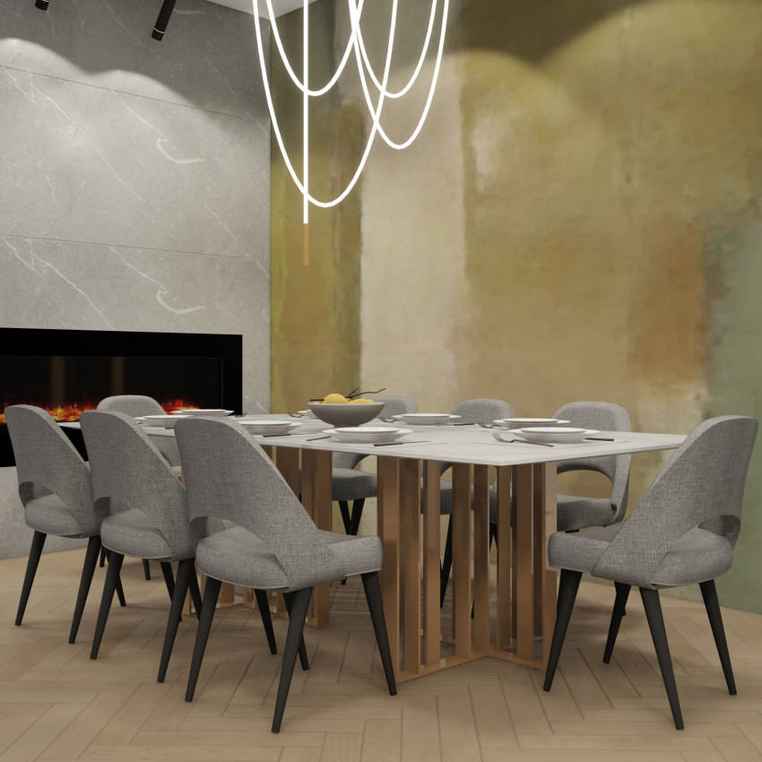 Tapet modern cu design minimalist și accente de culoare caldă.
