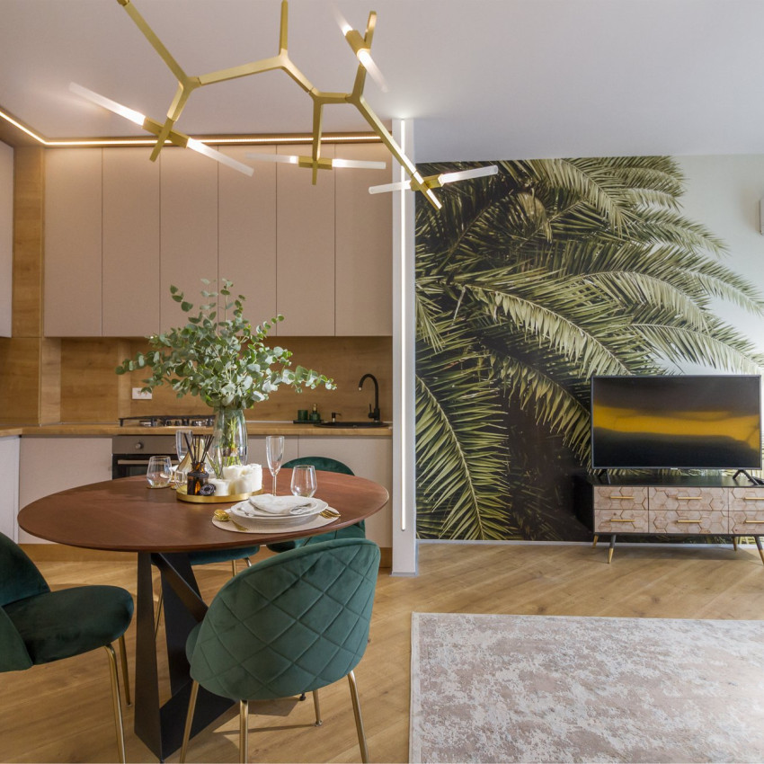 Tapet 3D cu frunze de palmier, decorare perete pentru un design tropical elegant