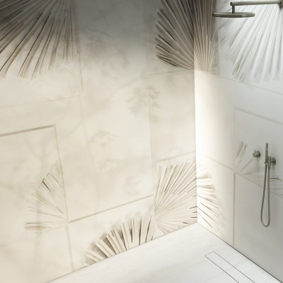 Akari, Variant 1, cu frunze de palmier în relief, perfect pentru a crea un spațiu relaxant și elegant în baie.