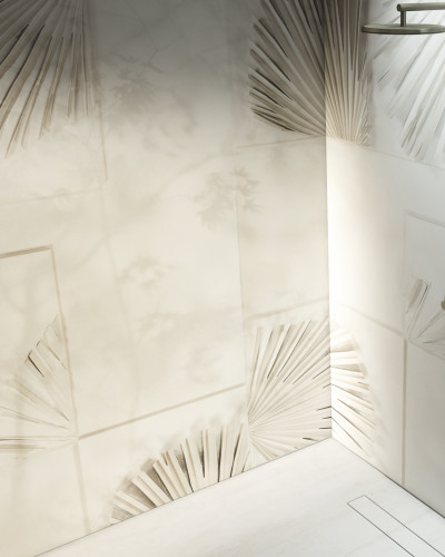 Akari, Variant 1, cu frunze de palmier în relief, perfect pentru a crea un spațiu relaxant și elegant în baie.