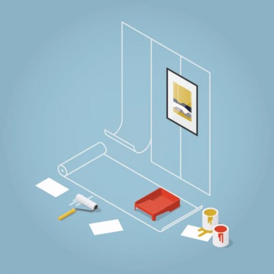 Ilustratie servicii montaj tapet si aplicare vopsea decorativa