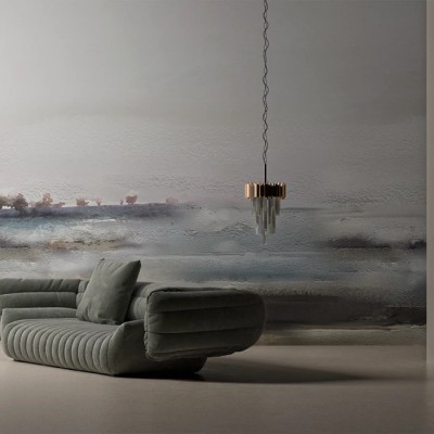 Tapet abstract modern cu design YO2, în tonuri de gri, albastru și maro