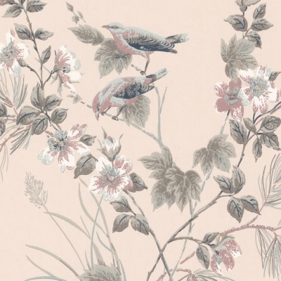 Tapet floral roz cu păsări