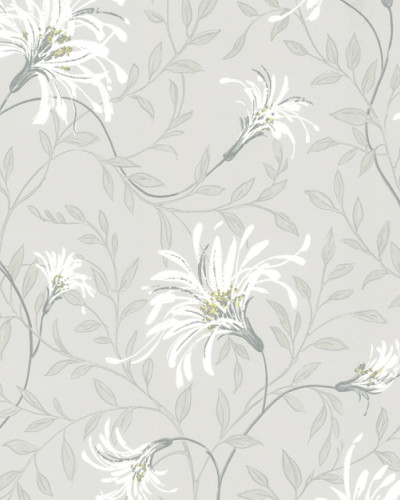 Tapet floral gri închis cu flori albe delicate