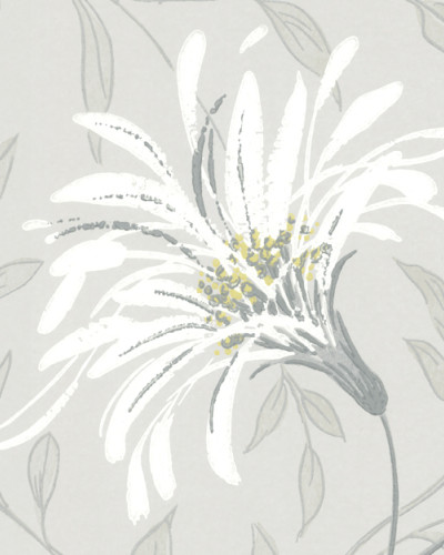 Tapet floral gri închis cu flori albe delicate