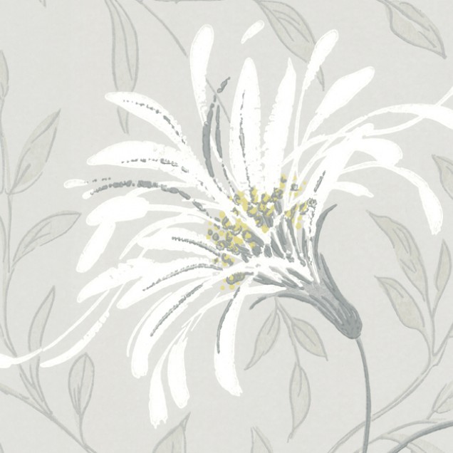 Tapet floral gri închis cu flori albe delicate