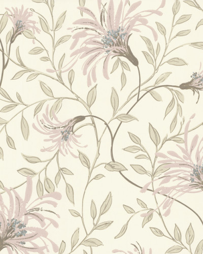 Tapet floral cu flori roz delicate pe un fundal crem