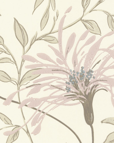 Tapet floral cu flori roz delicate pe un fundal crem