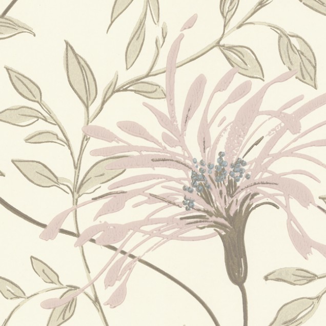 Tapet floral cu flori roz delicate pe un fundal crem