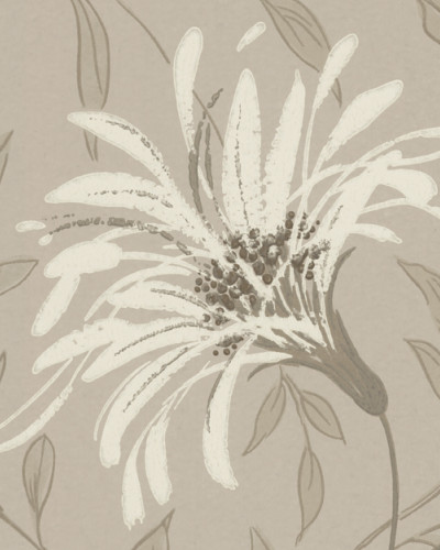 Tapet floral cu flori albe delicate pe un fundal crem.