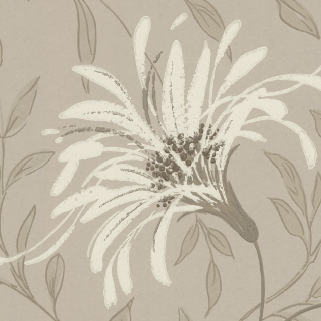 Tapet floral cu flori albe delicate pe un fundal crem.