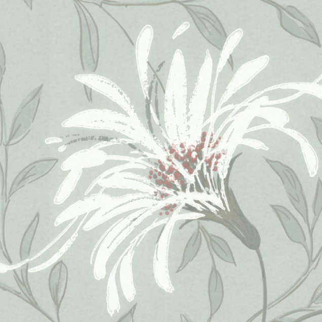 Tapet cu flori albe delicate pe un fundal albastru deschis.