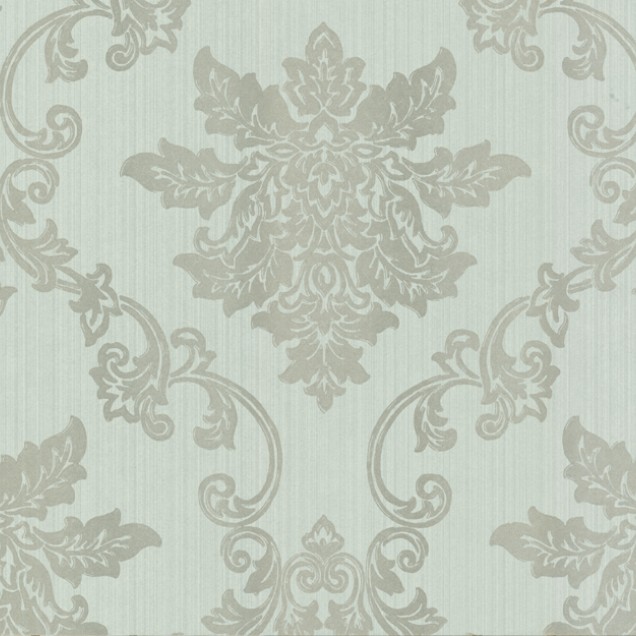 Tapet Damasc luxos, în nuanța albastru deschis de ouă de rață, cu un design clasic și elegant, perfect pentru a adăuga o notă de rafinament camerei tale.