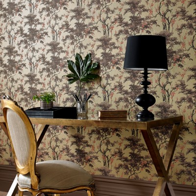 Tapet cu design chinoiserie și detalii aurii metalice
