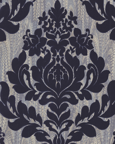 Tapet Faversham Navy Blue Luxury Flock - Design floral elegant cu textura catifea moale si finisaj mat
