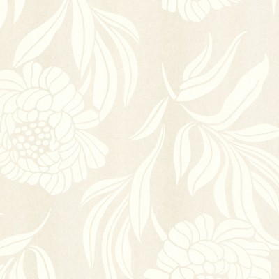 Tapet floral cu flori albe delicate si frunze subtile pe un fond crem