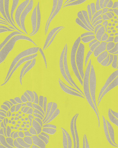 Tapet floral elegant, in nuante de verde lime si argintiu.