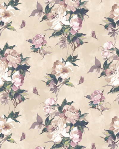 Tapet floral elegant, cu fluturi delicati, in nuante de ivory cream.