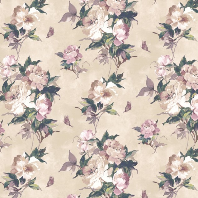 Tapet floral elegant, cu fluturi delicati, in nuante de ivory cream.