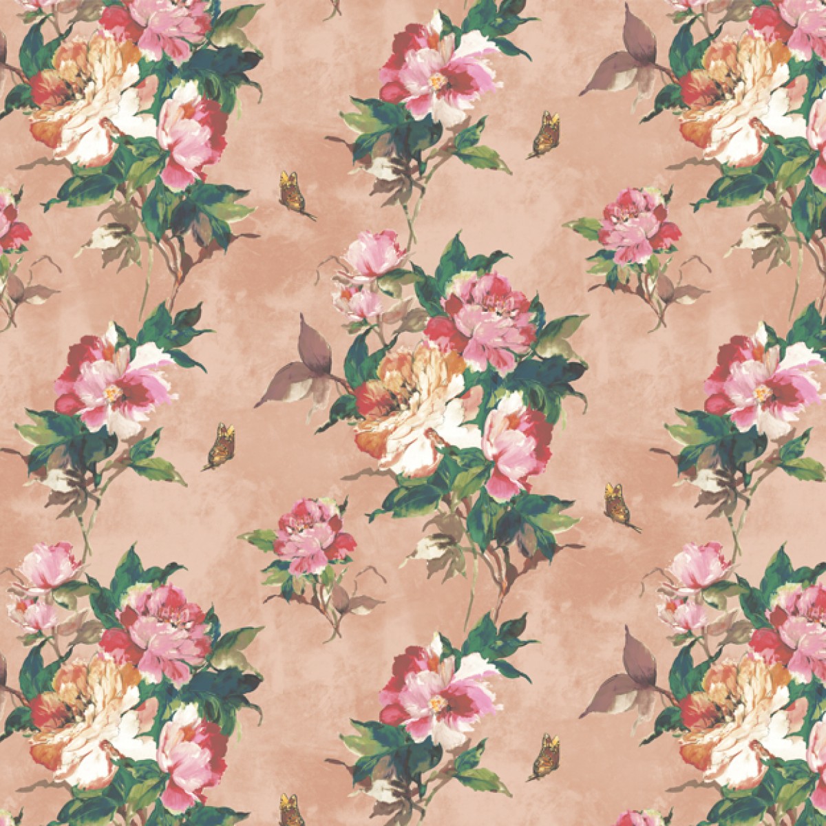 Tapet Madama Butterfly, Coral Rose Luxury Floral, 1838 Wallcoverings, 5.3mp / rola, Tapet living 