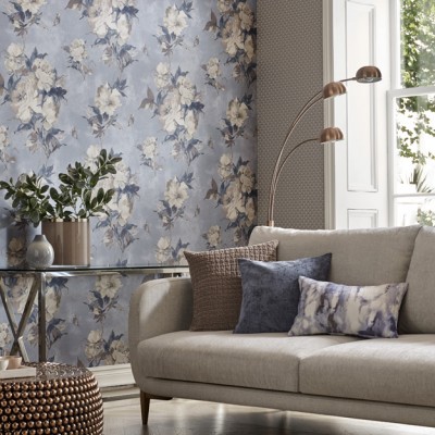 Tapet Madama Butterfly, Denim Blue Luxury Floral, 1838 Wallcoverings, 5.3mp / rola, Tapet living 
