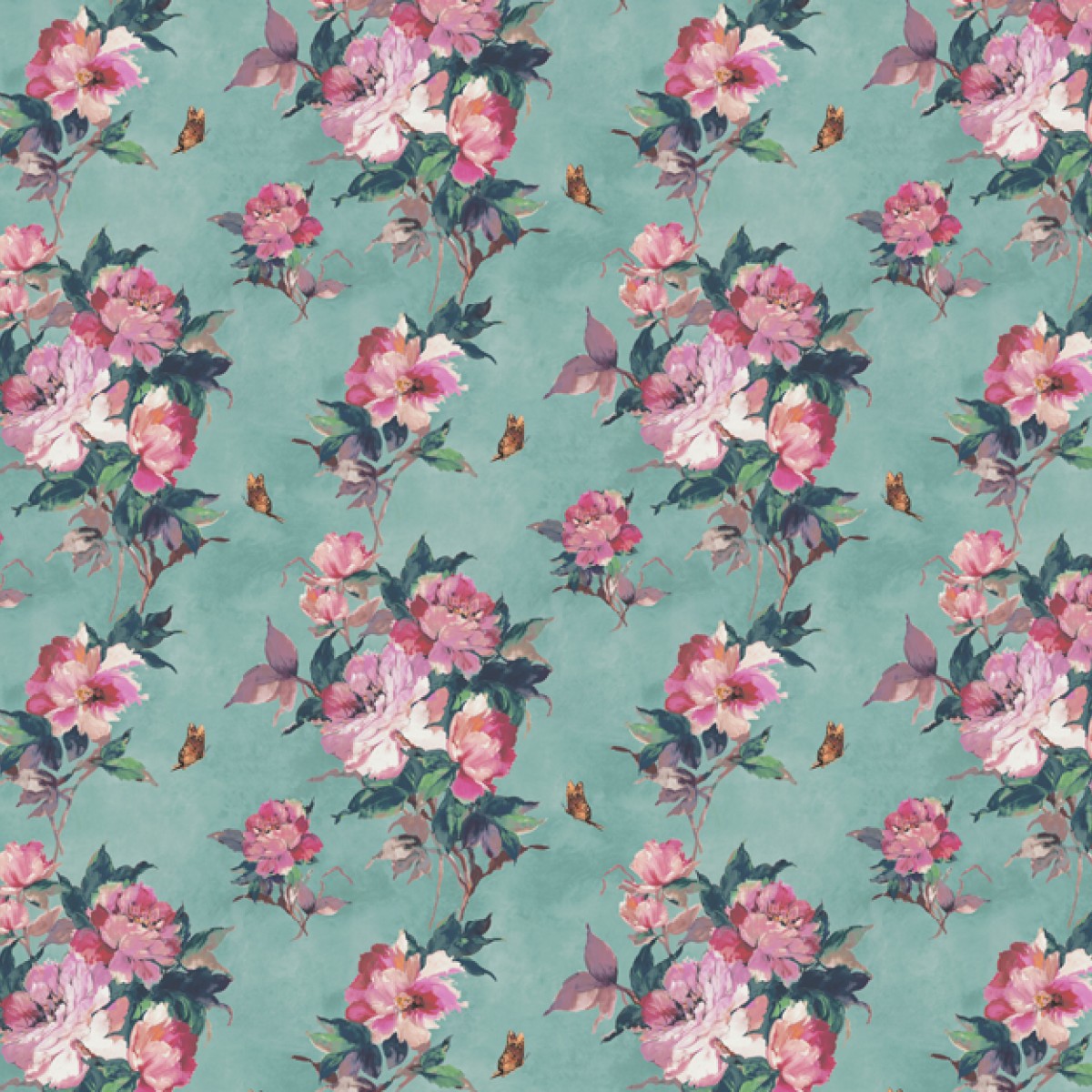 Tapet Madama Butterfly, Teal Green Luxury Floral, 1838 Wallcoverings, 5.3mp / rola, Tapet living 