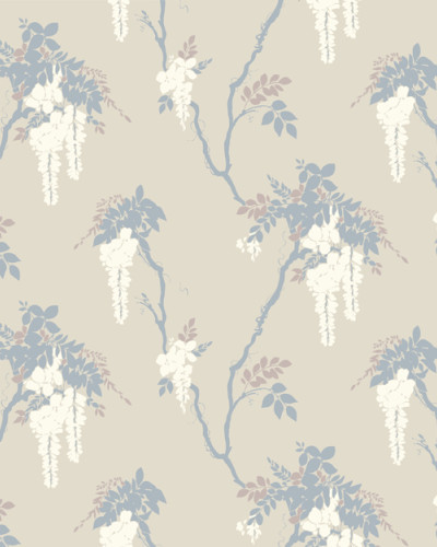 Tapet floral elegant, cu un design delicat în tonuri de gri denim și alb