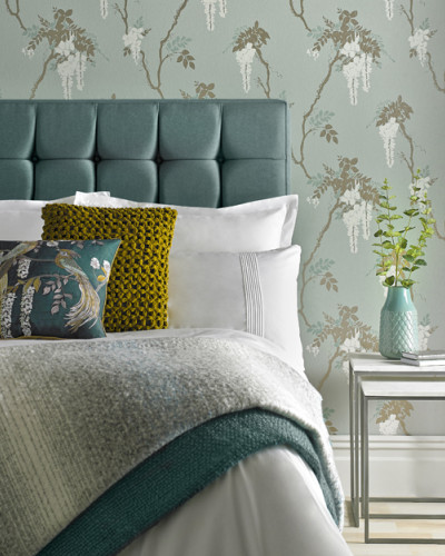 Teal Green Luxury Floral Wallpaper with a delicate floral design