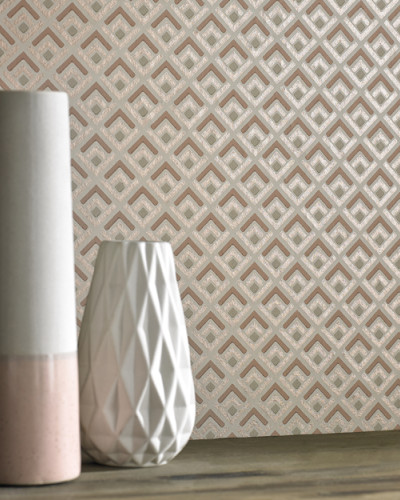 Tapet geometric roz de lux, model unic cu romburi și linii fine, textură fină