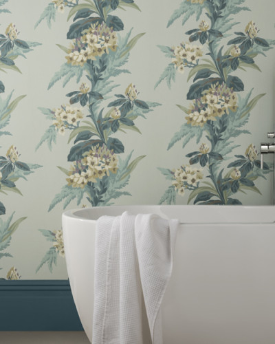 Tapet floral verde de mare cu flori luxuriante
