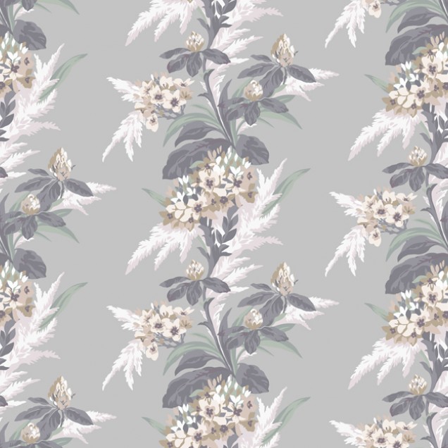 Tapet floral de lux Aurora Mist Grey, cu un design elegant și sofisticat, perfect pentru dormitoare, livinguri sau holuri.