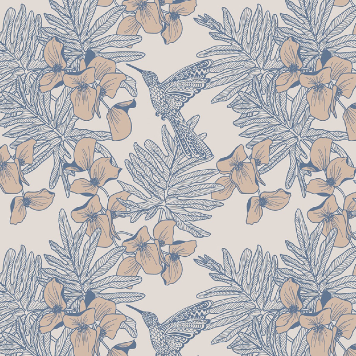 Tapet Hummingbird, Lagoon Blue Luxury Floral, 1838 Wallcoverings, 5.3mp / rola, Tapet living 