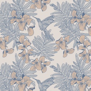 Tapet Hummingbird, Lagoon Blue Luxury Floral, 1838 Wallcoverings, 5.3mp / rola